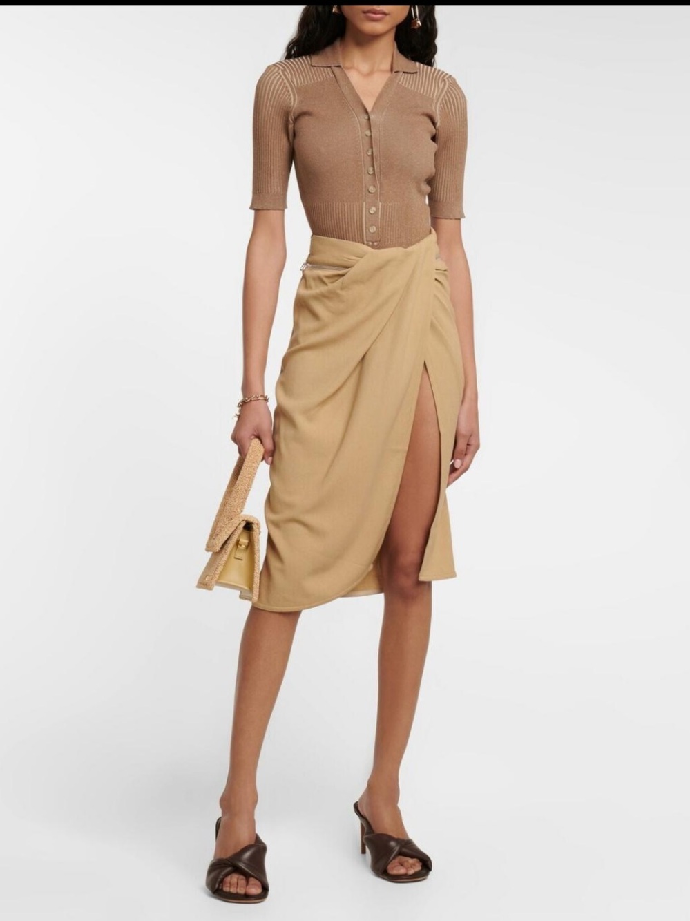 Jacquemus Bodri Wrap Midi Skirt Beige Sand Size US 4 FR36 NWT - Picture 2 of 6